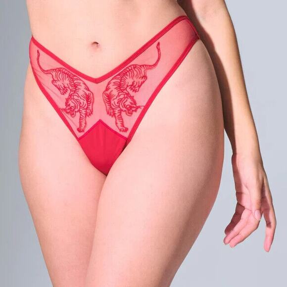 Thistle and Spire Tigris Thong Womens 3X Crimson Tigers Sheer Panties Revolve - Picture 1 of 9